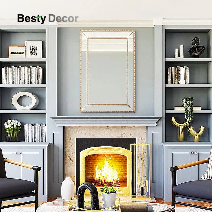 Gold Wall Mirror Bead Design Rectangle Hanging 